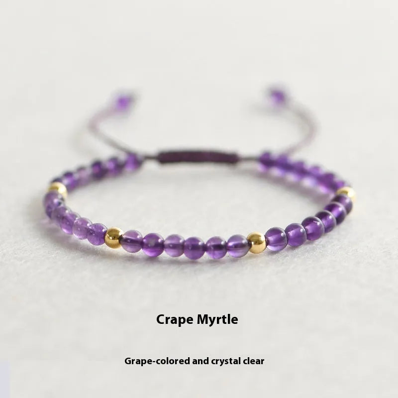 Handmade purple amethyst crystal bracelet with 4mm beads and 14K gold geometric accents