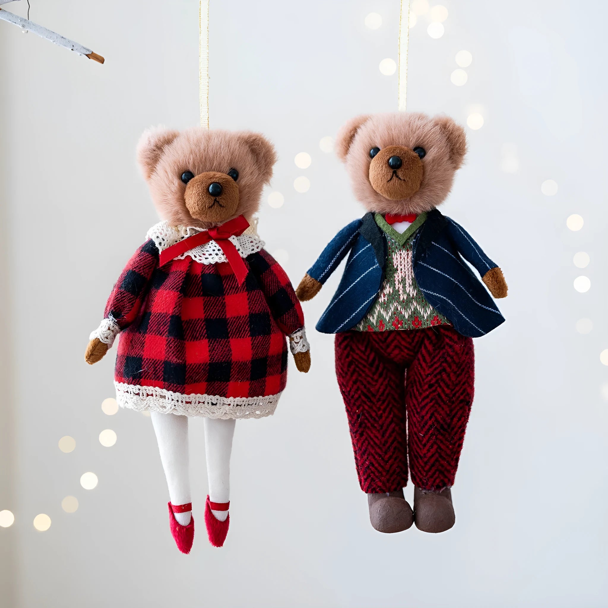Princess and gentleman plush bear doll couple in cotton suit and plaid cloth