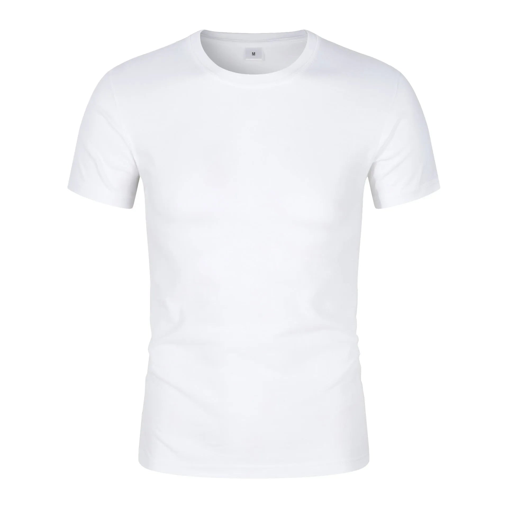 Men's solid colour short sleeve cotton blend t-shirt on a hanger, shown in black and white.