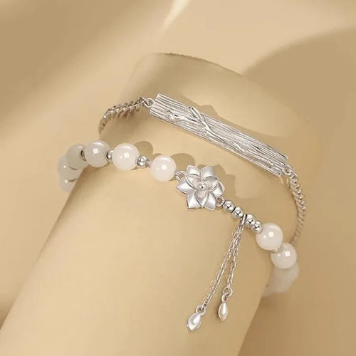 New Chinese style floral resin bracelet with camellia, lotus, and peach blossom beads for men and women.