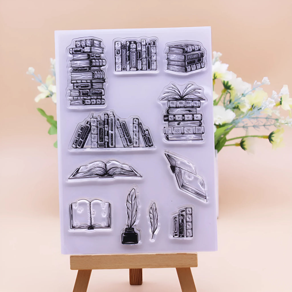 Transparent silicone craft stamp with white seal pattern, measuring 11 by 16 centimetres.