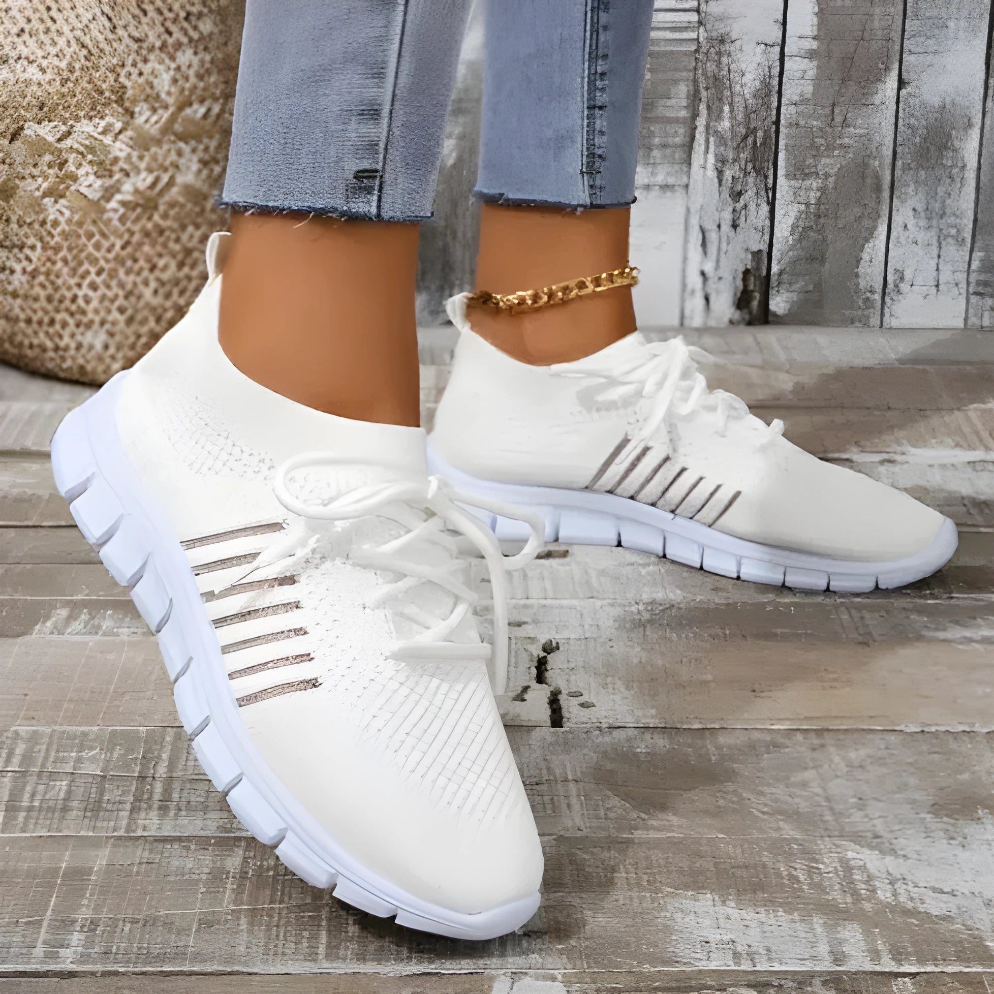 Women's high-top breathable sneaker in multiple colours on a white background, showing lace-up front and flat rubber sole.