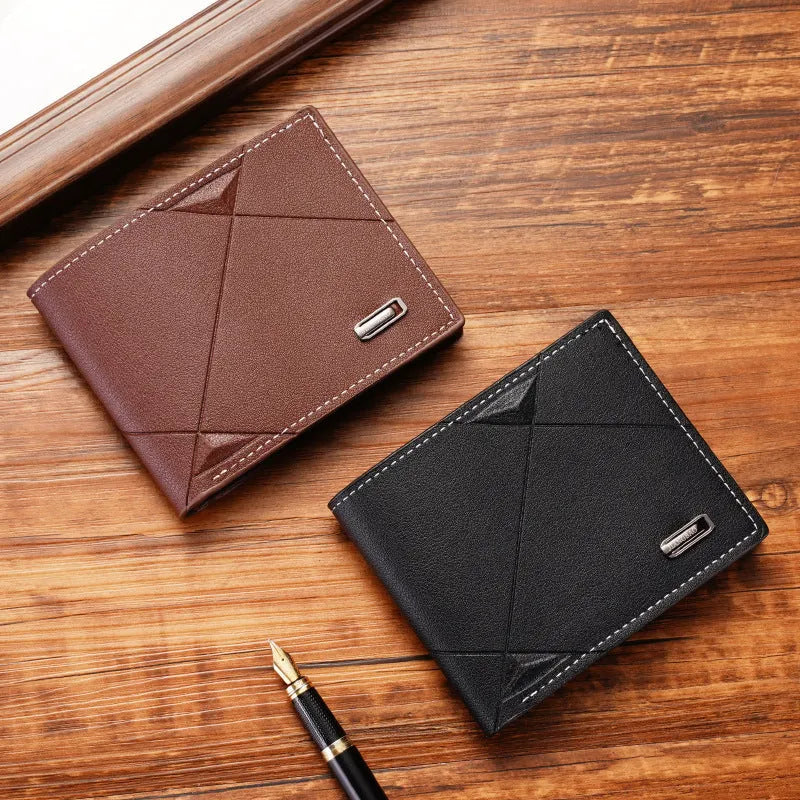 Men's thin three-fold horizontal wallet in PU leather with multiple card slots