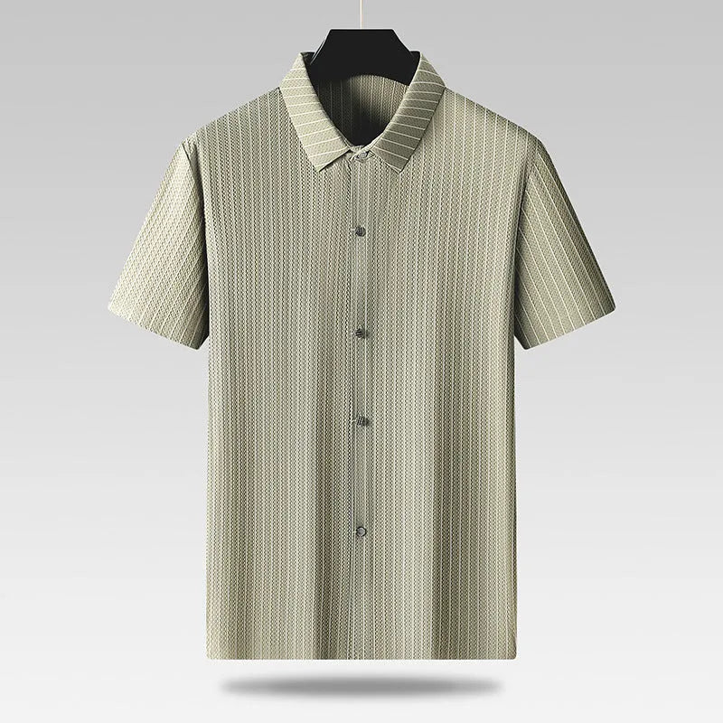 Men's black plus size loose-fit casual shirt with square collar and stripes