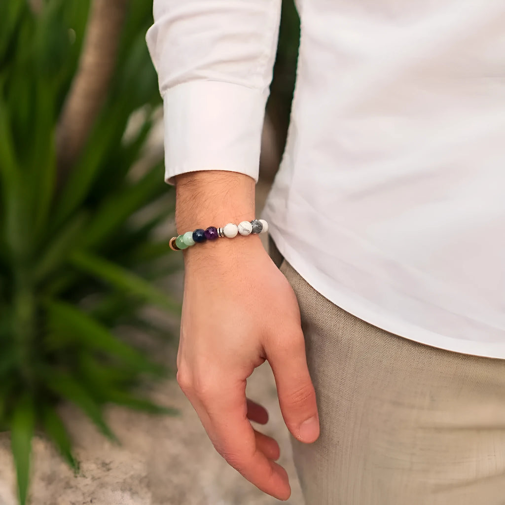 Women's aquamarine flat knot braided healing bracelet with hand-woven geometric texture