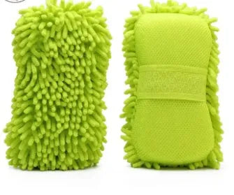 Silvery green microfiber chenille car wash sponge block measuring 14 by 25 centimetres