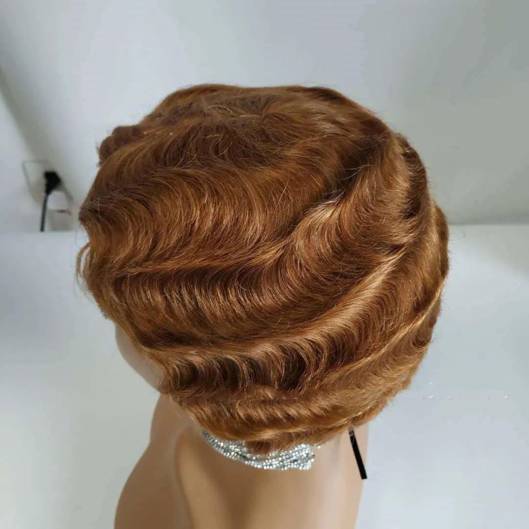 Pixie cut short bob wig with finger waves real human hair 4 inch old Shanghai retro style for ladies