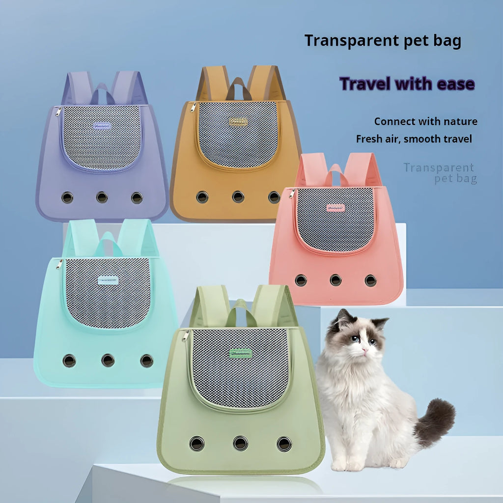Durable Oxford fabric cat backpack in a solid colour, showing large capacity and backpack straps for portable use.