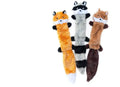 Brown plush dog toy with squeaker next to carrot-coloured version