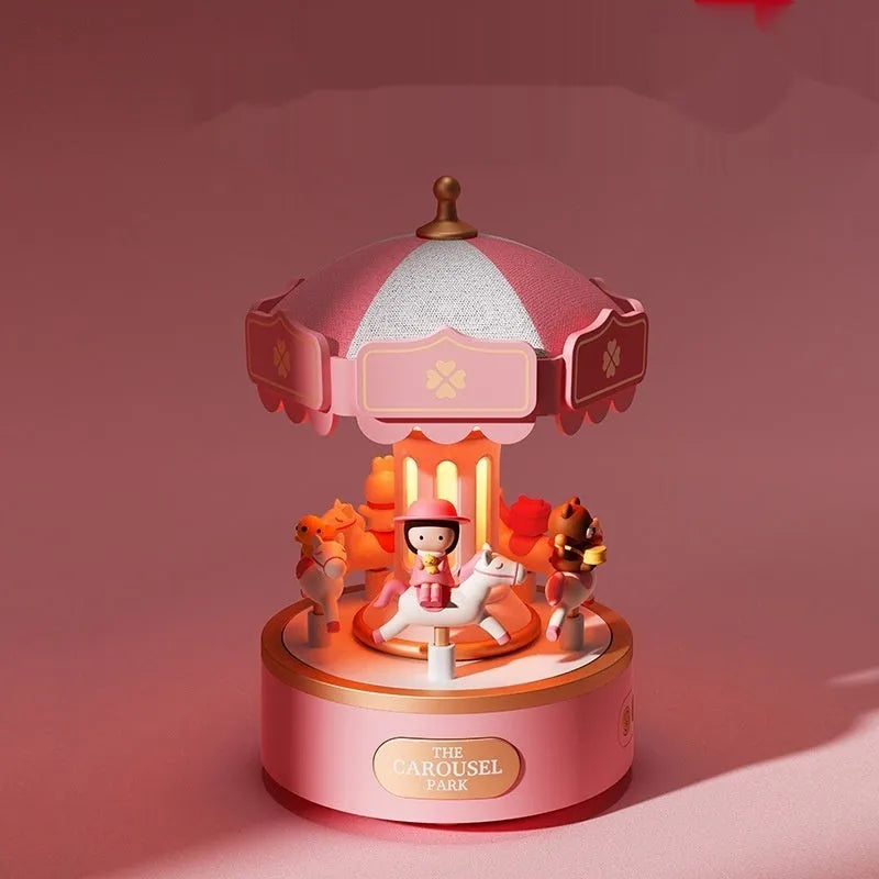 Carousel music box ambience light with USB rechargeable battery and rotating decoration in Sweet Dream Girl theme