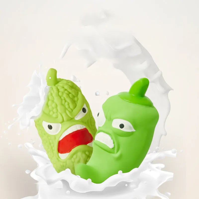 Interactive dog chew toy in bitter melon and chilli shapes with pet sound functions for bite resistance