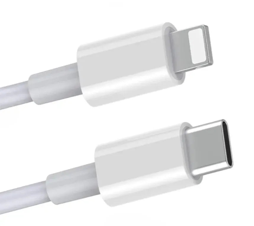 White 20W USB-C Power Delivery fast charger with British plug and coiled USB-C cable.