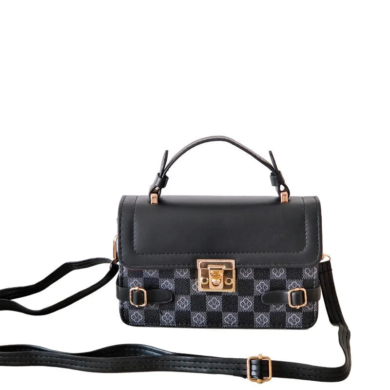 Retro ethnic pattern square crossbody bag in PU shown in apricot colour, featuring floral and plaid details.
