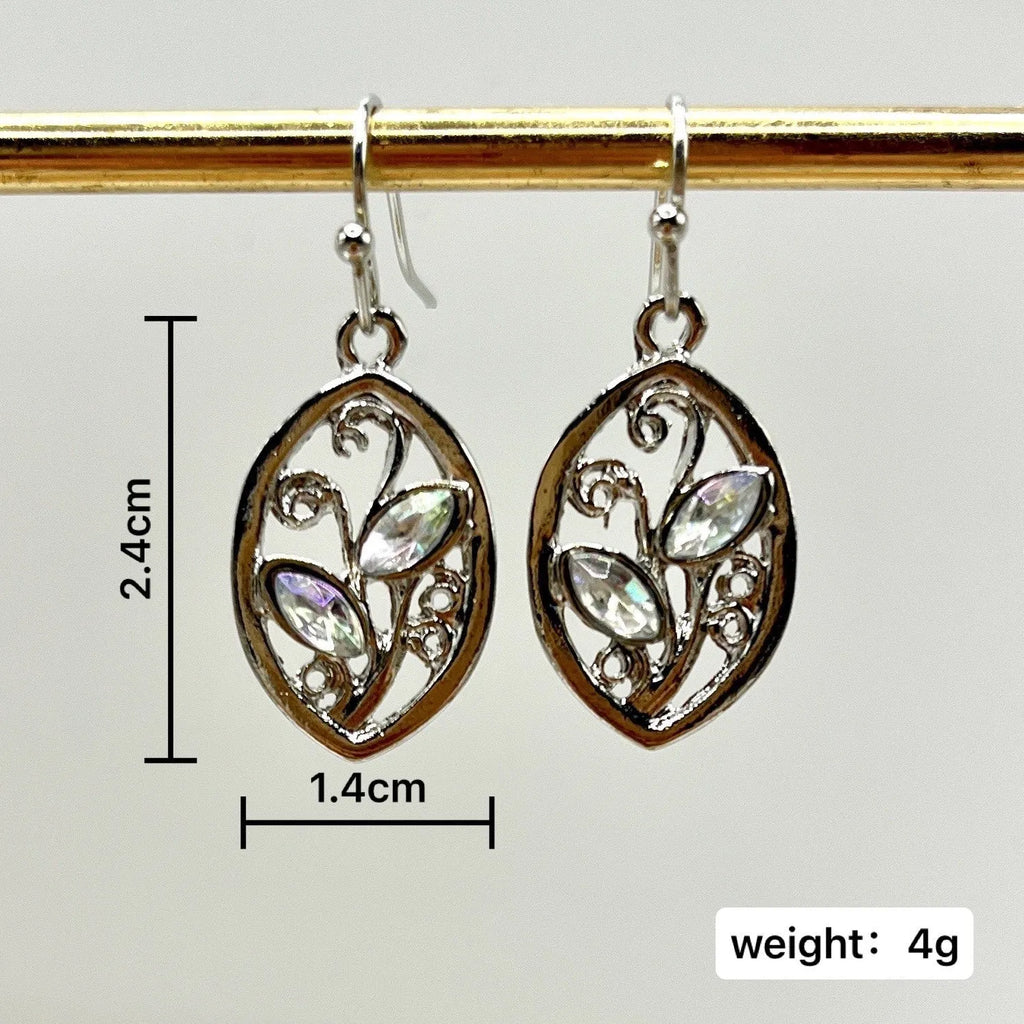 Silver leaf-shaped earrings with embedded colourful moonstone for women