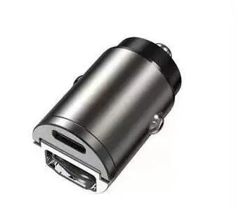Black zinc alloy 30W USB-C car charger for cigarette lighter socket