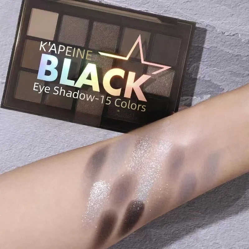 15-colour night elf eye shadow palette with matte grey black dark tones for smoky makeup