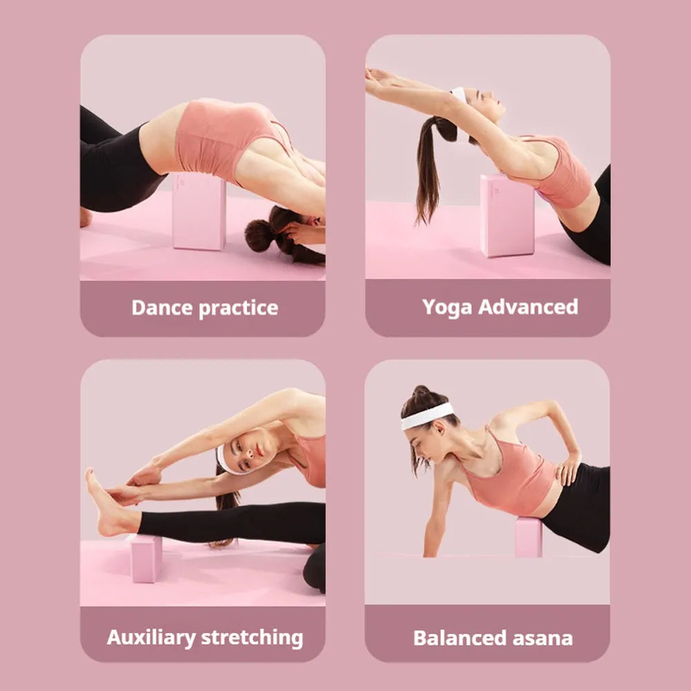 Solid colour EVA yoga brick with textured surface measuring 23x15x7.6 cm