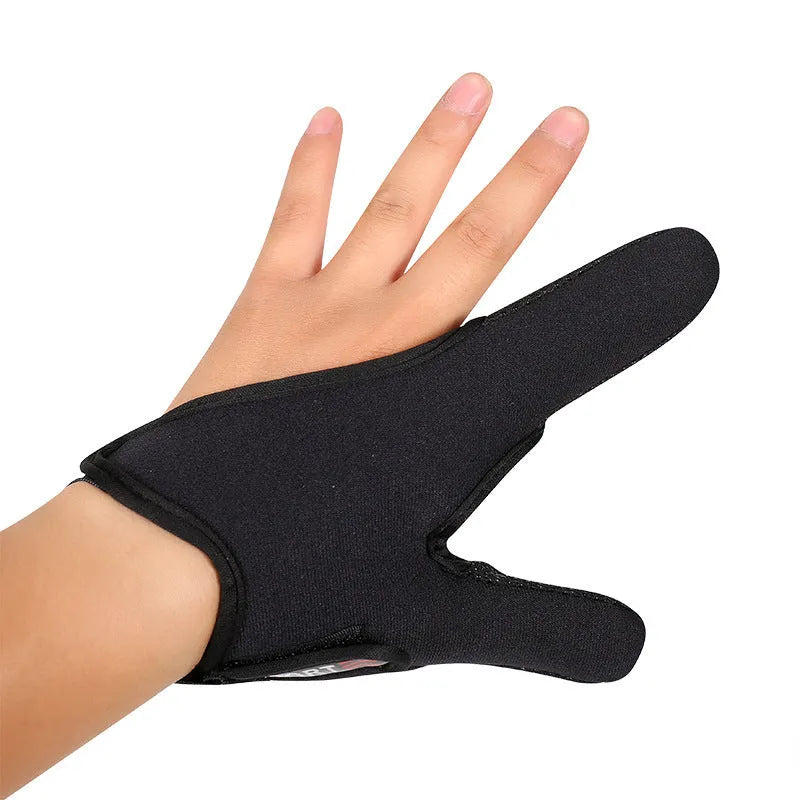 Two-finger fishing glove for tackle handling in blue, made from dive cloth and microfiber palm.