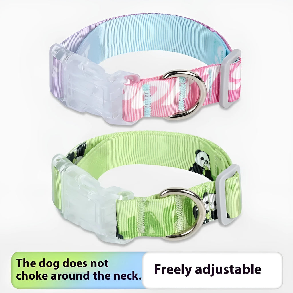 Cartoon gradient printing on adjustable nylon dog collar in gradient colour or panda green.