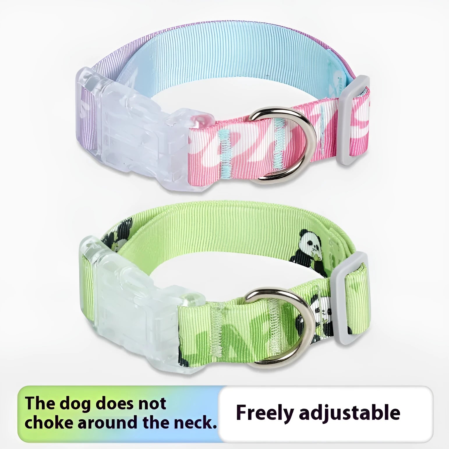 Cartoon gradient printing on adjustable nylon dog collar in gradient colour or panda green.