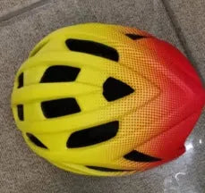 Orange lightweight bicycle helmet for road and mountain biking, showing ventilation holes.