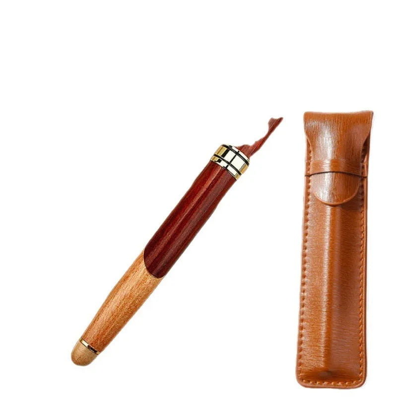 Wooden ballpoint pen with metal mechanism and presentation sleeve