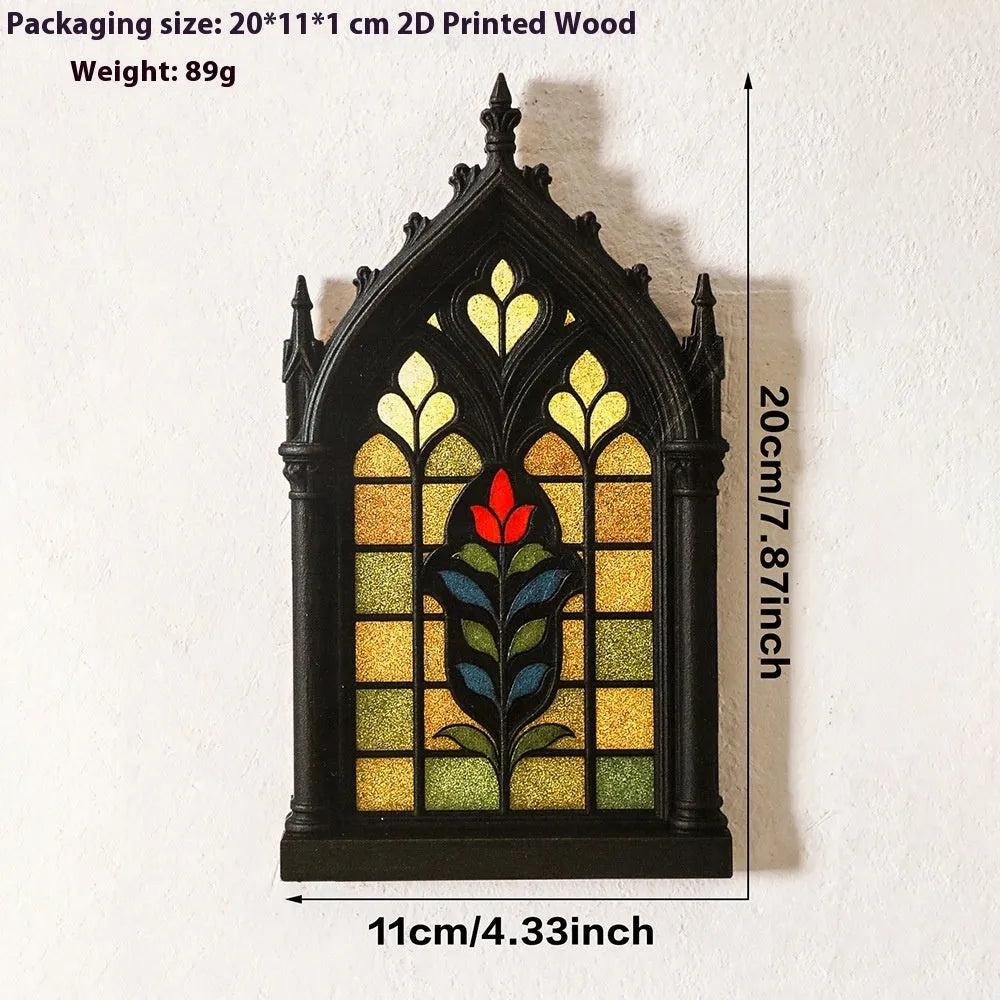 Black wooden gothic door frame wall hook for keys, 34cm tall