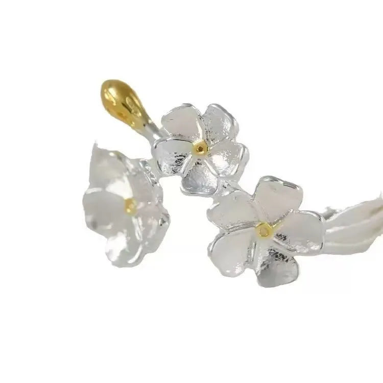 Adjustable zinc alloy ring with dimensional jasmine flower and camellia design