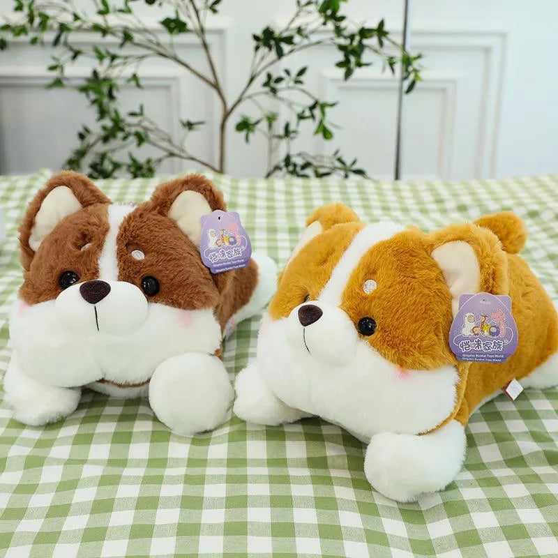 Corgi doll plush toy in gray, ultra soft short plush, 30cm height, creative car cushion