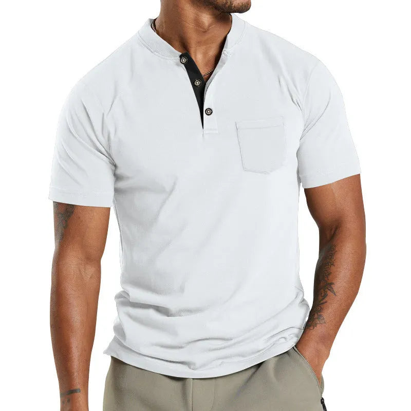 Men's plus size short sleeve summer shirt with chest button pocket in solid colour