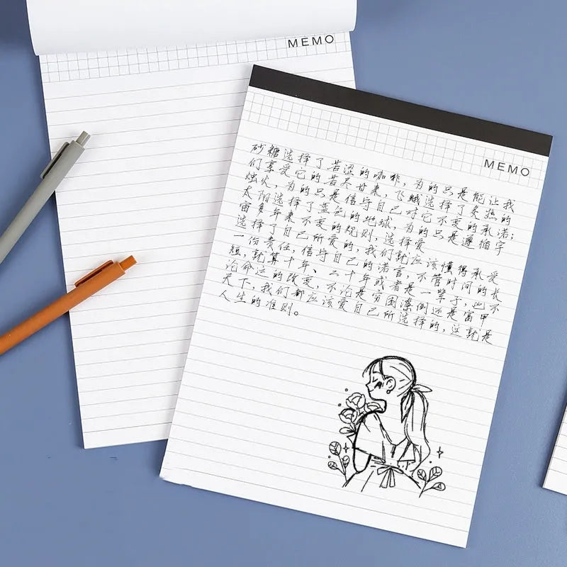A4 tearable notebook with grid-lined paper and wireless adhesive binding