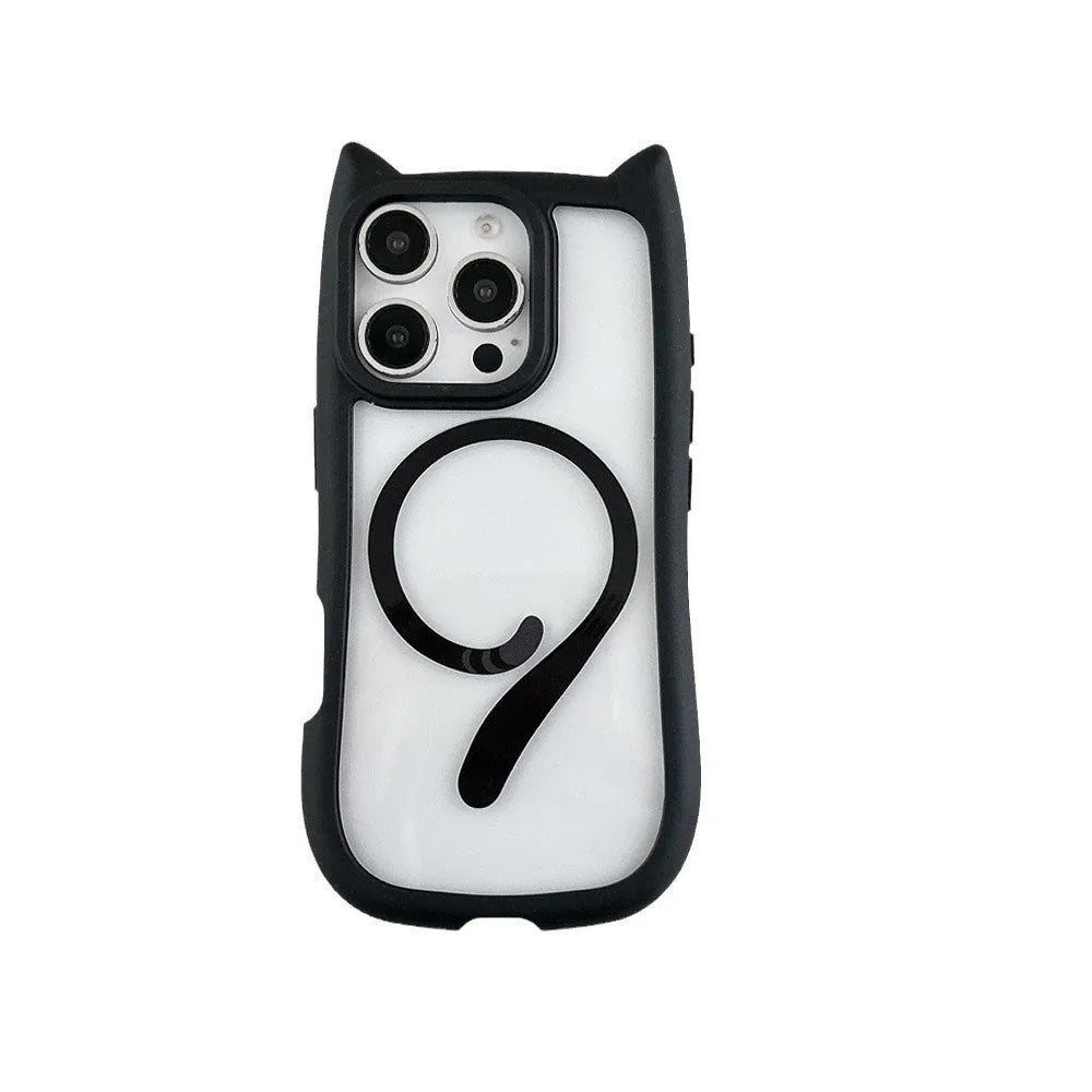 Transparent acrylic TPU phone case with magnetic suction for iPhone 17 models in black, blue, grey and pink colours
