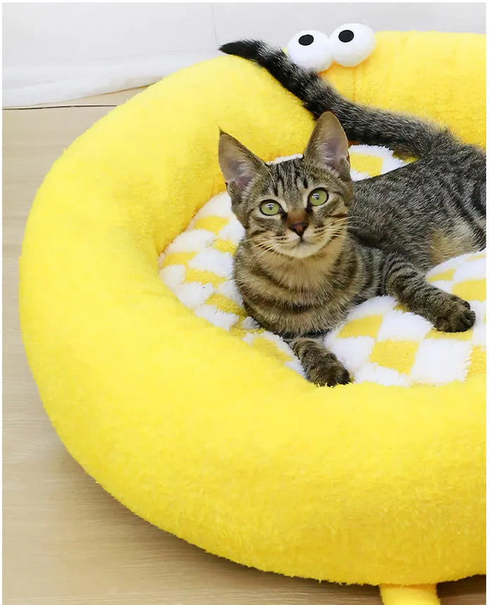 Plush pet nest bed for small medium dogs in black, pink, or yellow colour options