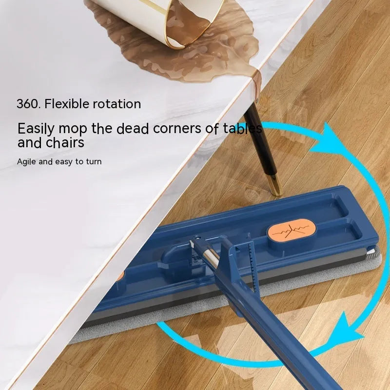 Large flat mop with rotating head and long stainless steel handle for floor cleaning