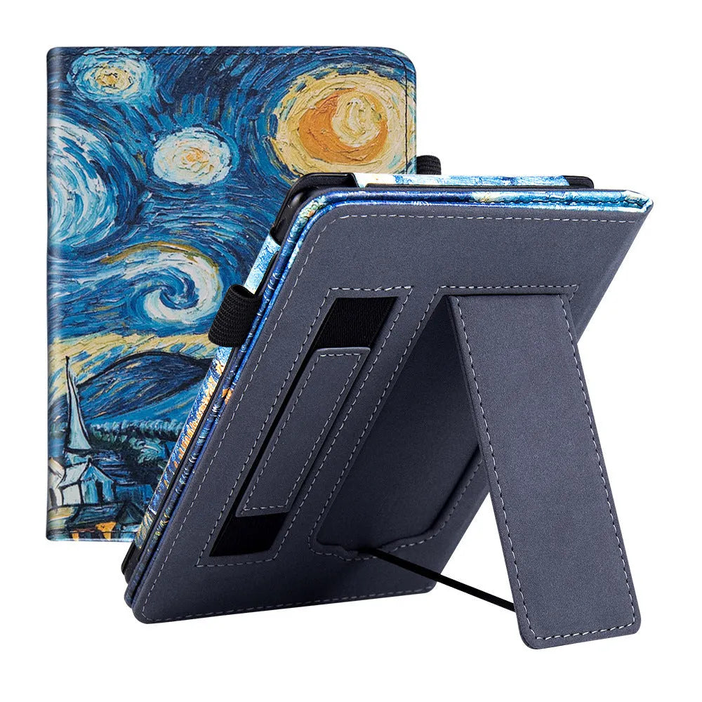 Kindle Paperwhite leather case with integrated wrist strap in a choice of colours including black calfskin.