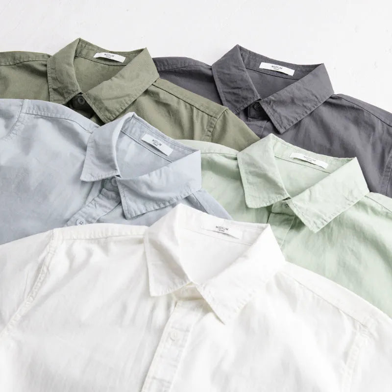 Mens casual cotton short sleeve shirt in loose cardigan style for summer wear