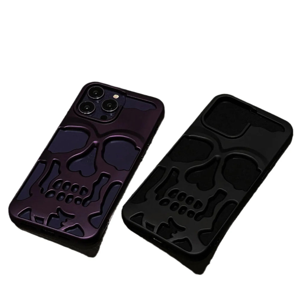 Frosted skull hollow TPU phone case for Apple iPhone in matte black