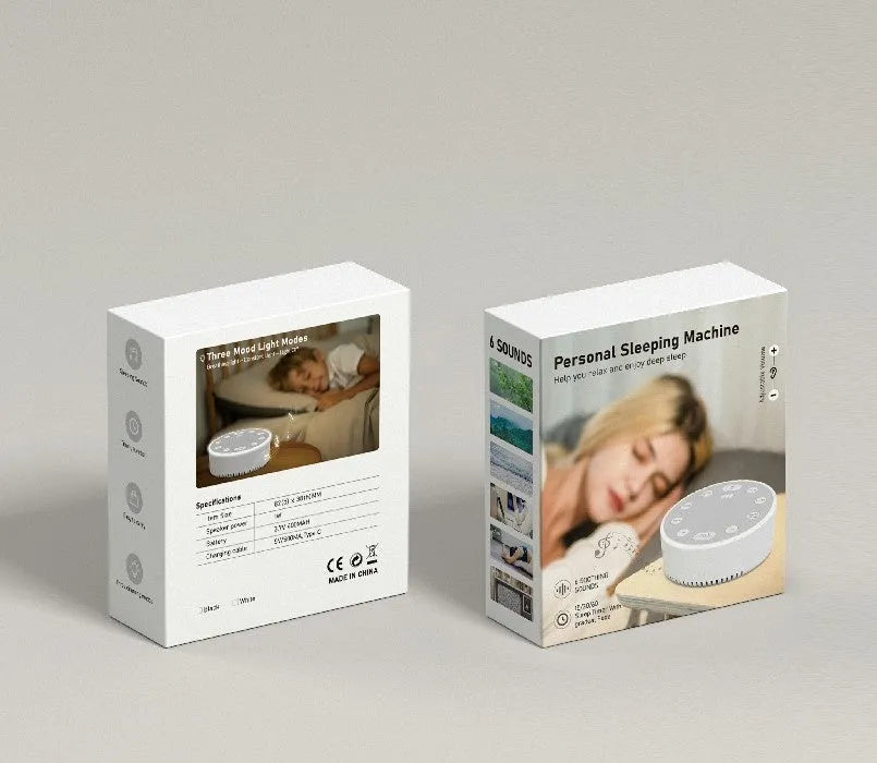 White noise sleeping aid instrument with breathing light in white colour, 80x100mm size, rechargeable sleep monitor