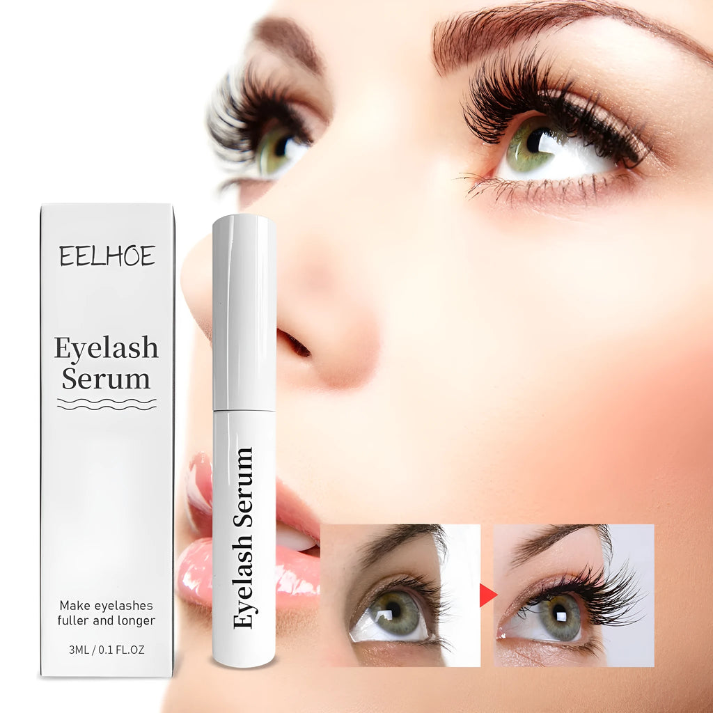 3ml bottle of curly black eyelash essence serum with a brush applicator for lash conditioning.