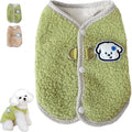 Green thickened coral fleece dog vest with a metal leash ring on the back.