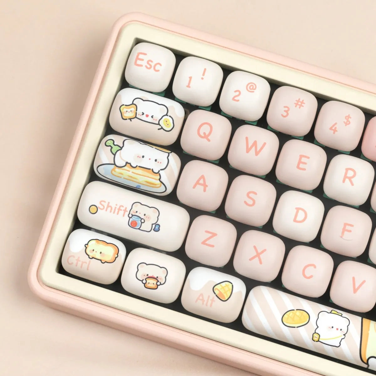 MOG Steamed Bread key cap set with bread bear design, PBT thermal sublimation, 143+3 keys