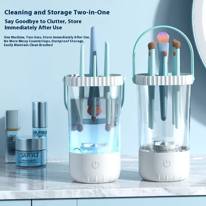 White rechargeable electric cleaning brush for makeup tools with USB cable