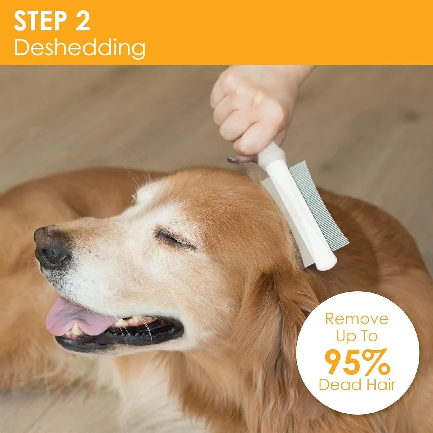 White double-sided pet grooming brush with curved design and comfort-grip handle for dogs and cats