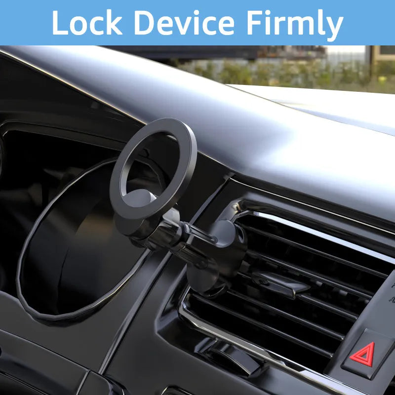 Black magnetic car air vent phone holder with O-ring bracket for mobile phones up to 6.8 inches
