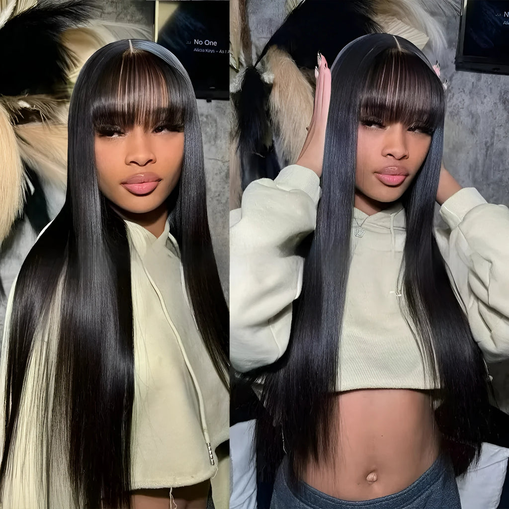 Natural colour human hair wig with lace front construction showing realistic hairline