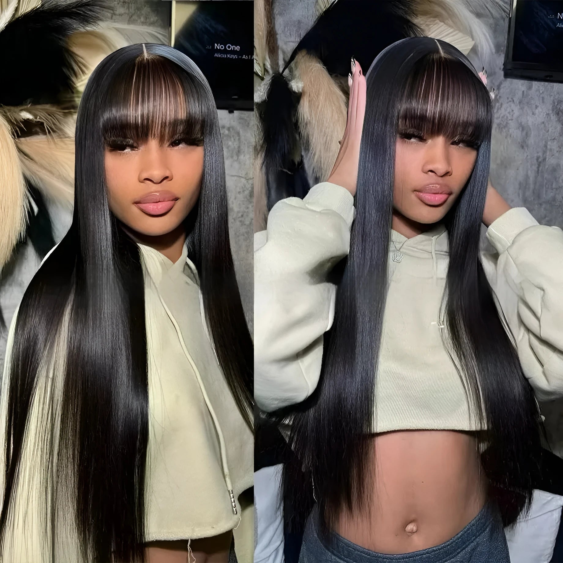 Natural colour human hair wig with lace front construction showing realistic hairline