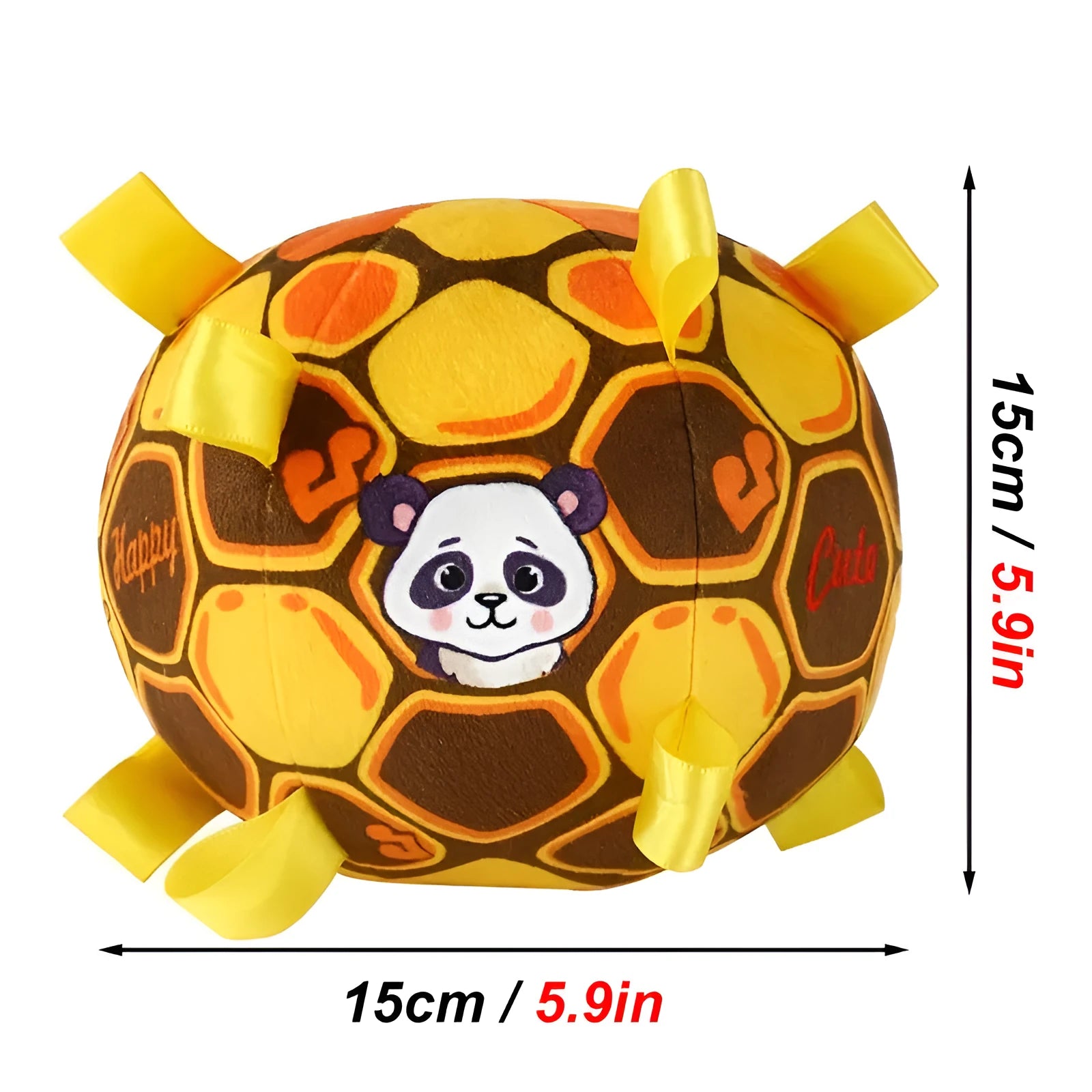 Green interactive ball dog toy with plush handle and bells for aggressive chewers