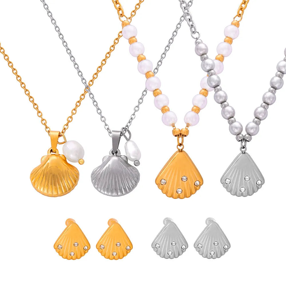 Titanium steel necklace with freshwater pearl bead pendant on O-shaped chain