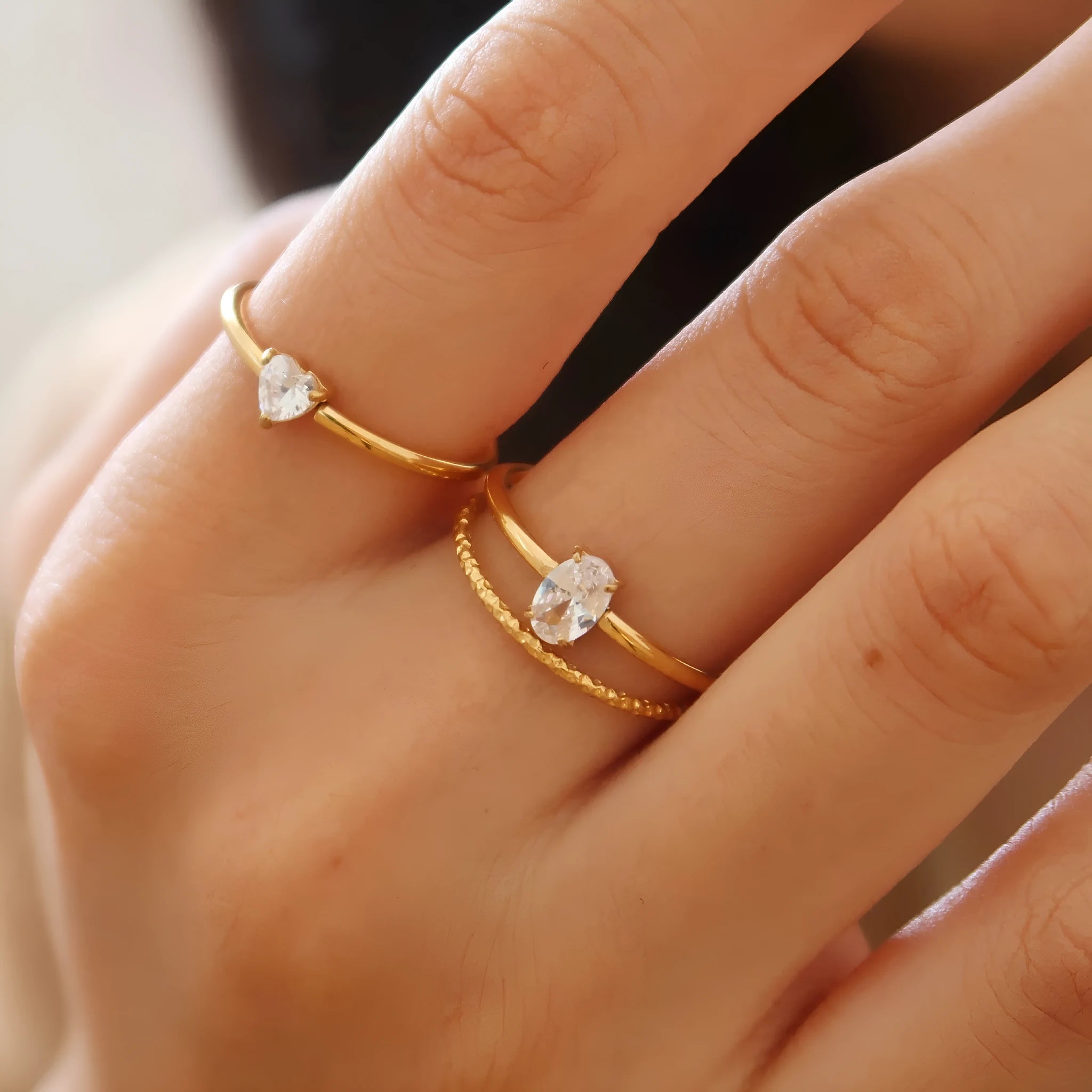 Stainless steel heart shape ring with electroplated golden finish in Golden Heart or Golden Oval colour option