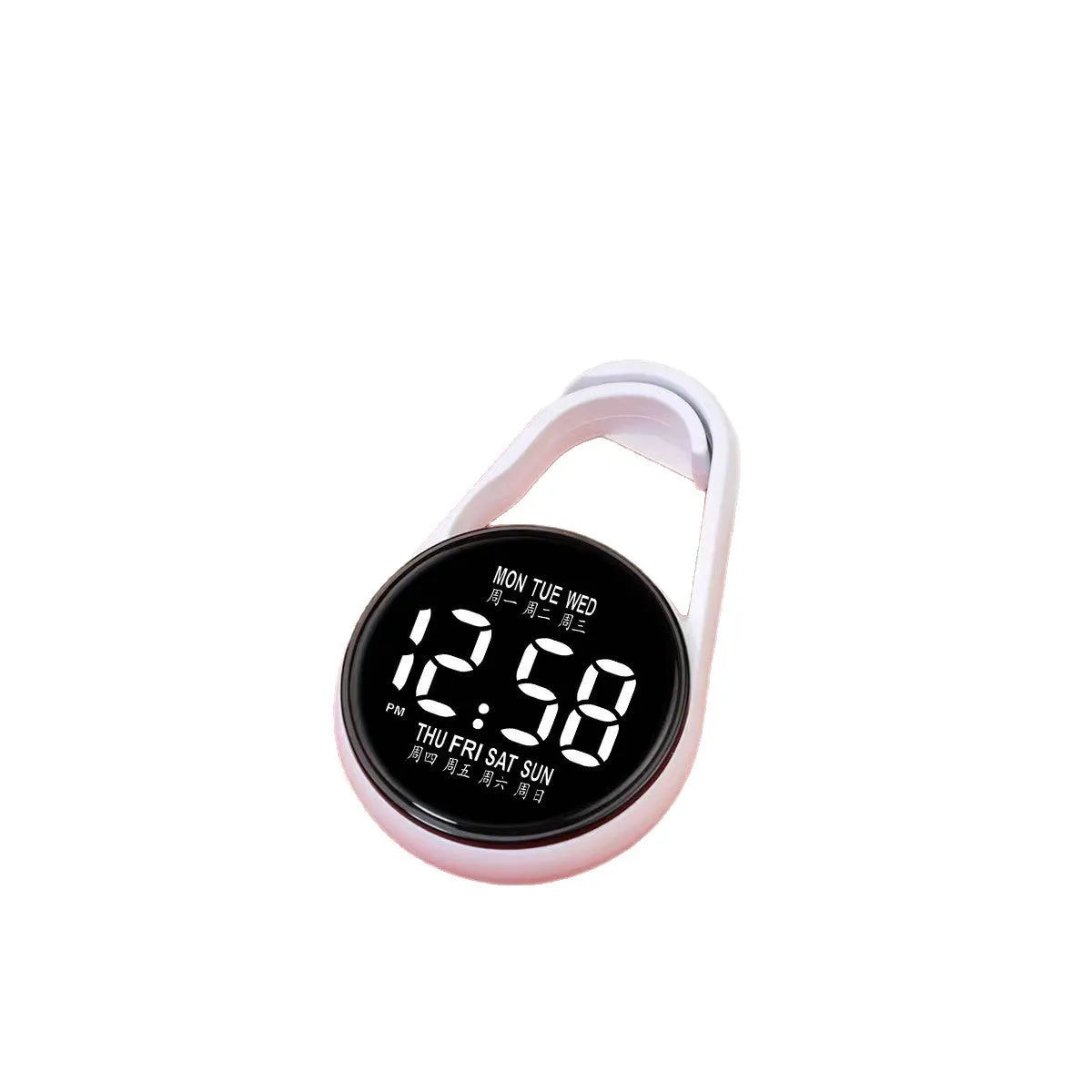 Simple luminous LED digital watch with a plastic strap, shown in one of ten available colours.